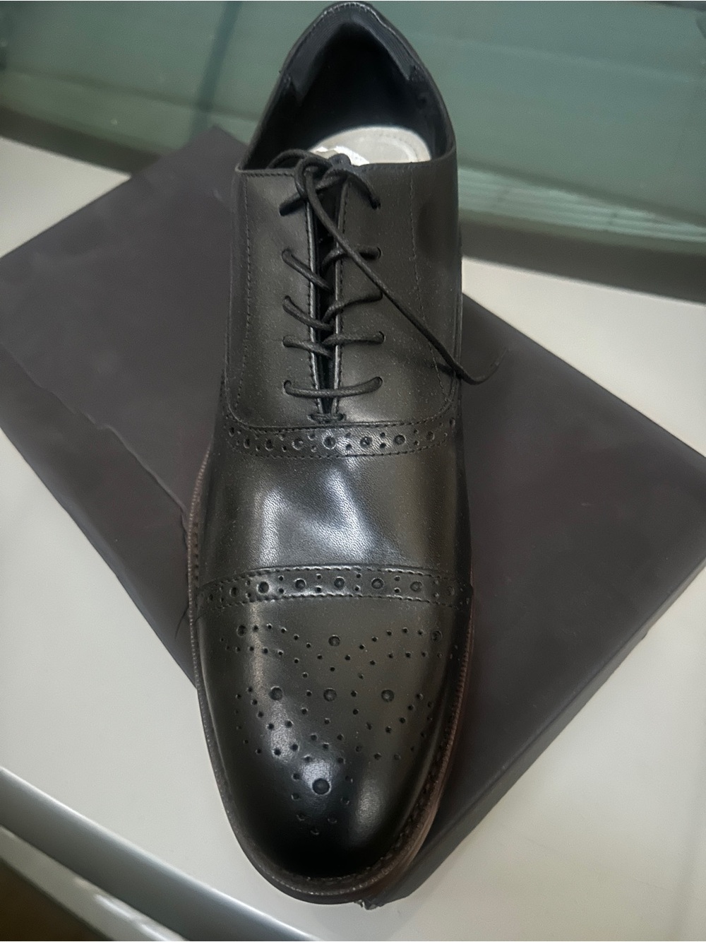 Banana Republic Black Leather Cap-Toe Derby with Brogue Detailing